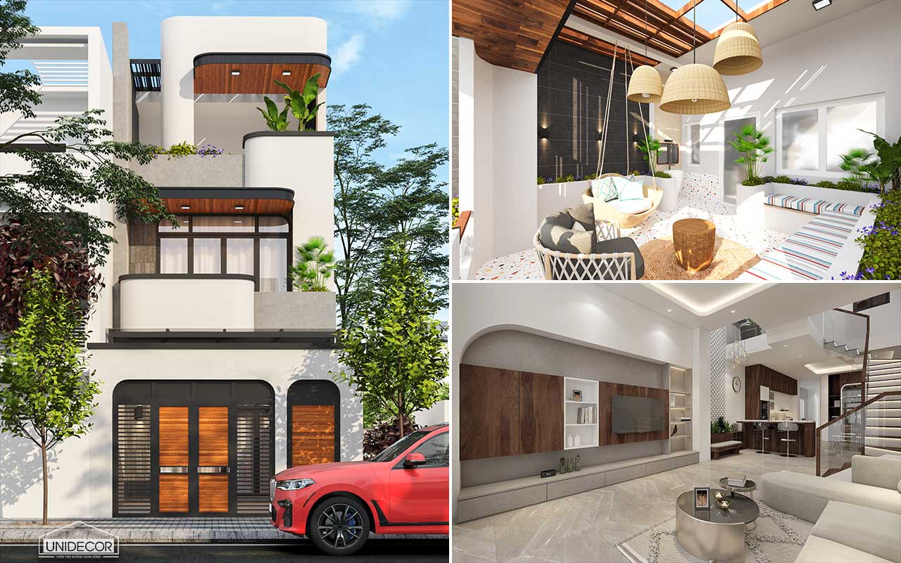 Thiết kế thi công nhà phố 3 tầng với đường cong mềm mại