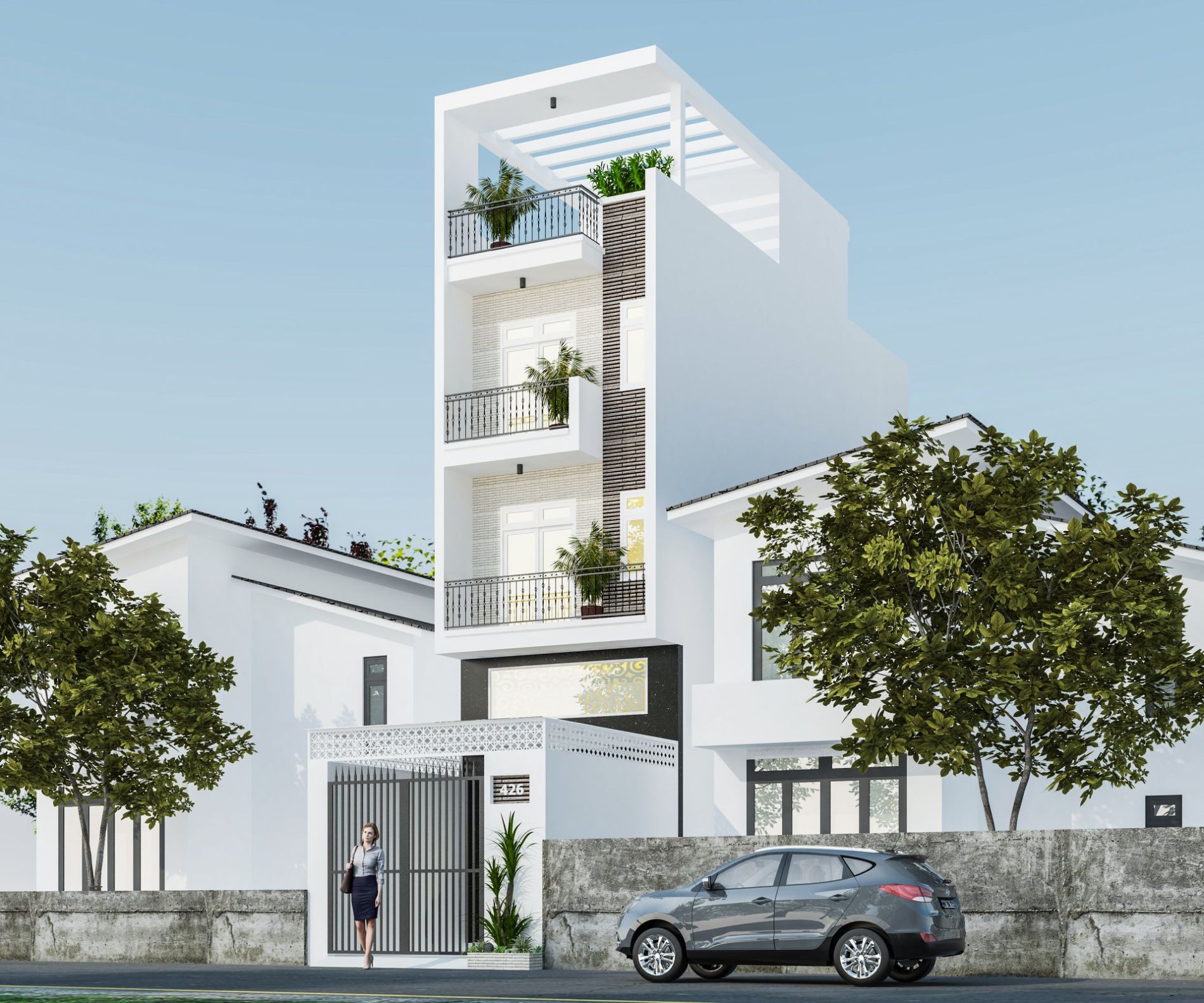Thiết kế nhà phố 4 tầng
