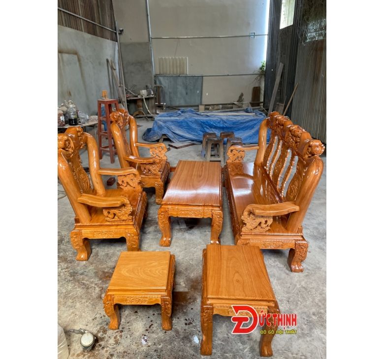 SALON GỖ ĐỎ  ĐÀO TIÊN  CỘT 12 - 6 MÓN - TAY RỒNG
