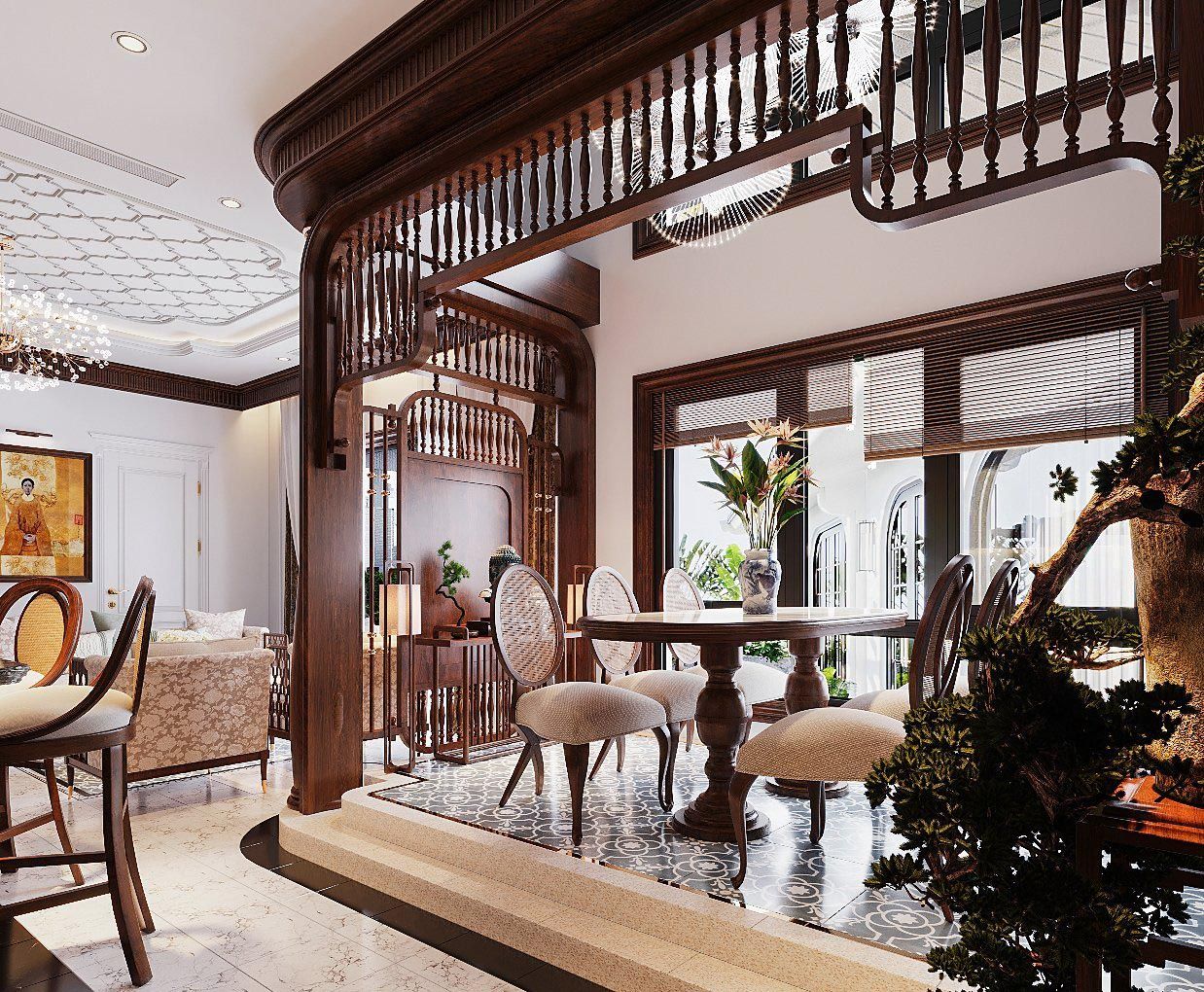 thiết kế nội thất biệt thự phong cách indochine