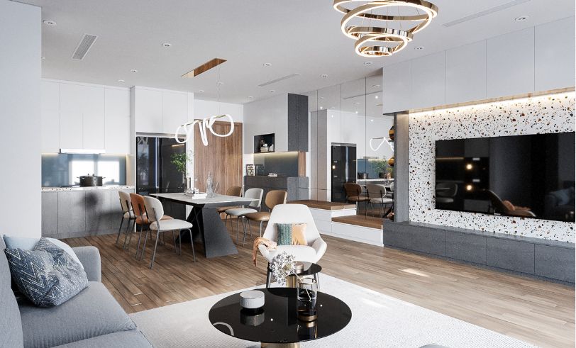 Thiết kế thi công nội thất căn hộ chung cư 2 phòng ngủ hiện đại 80m2