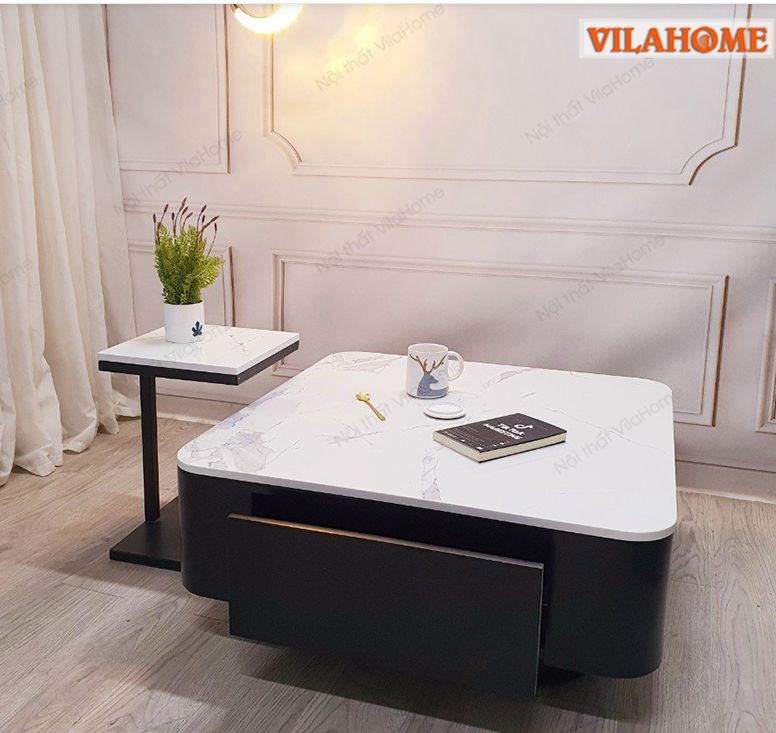 Bàn trà vuông mặt đá hai tầng