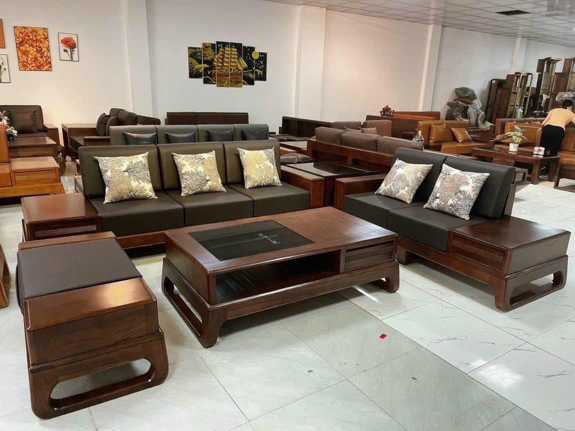 Salon gỗ sồi với đệm bọc da