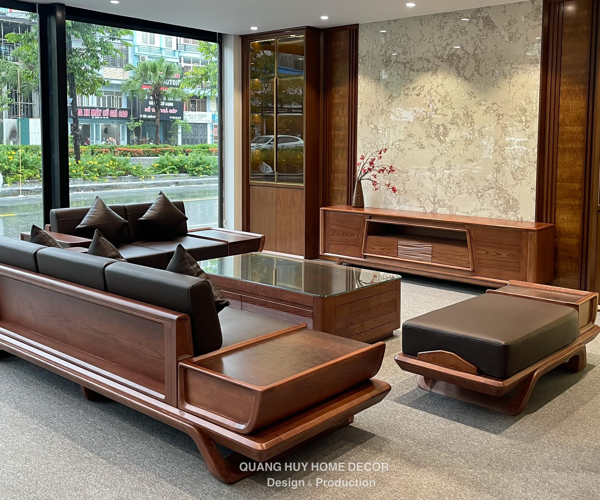Bộ sofa gỗ sồi nga kết hợp cùng da