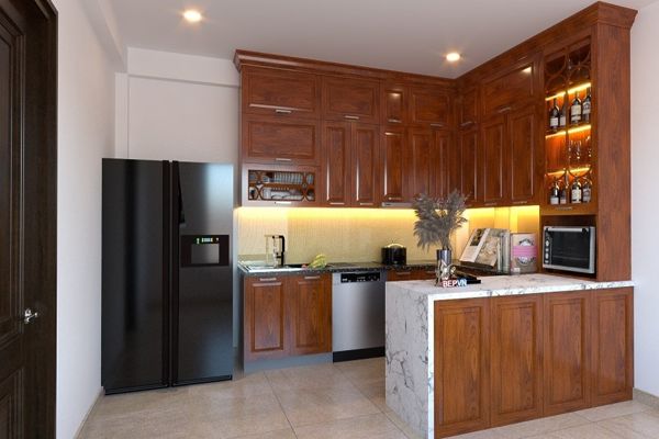 Tủ bếp gỗ sồi Nga
