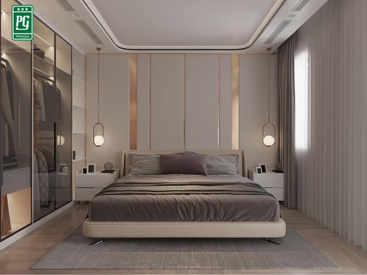 Thiết kế nội thất phòng ngủ bằng MDF chống ẩm Thái Lan phủ melamine