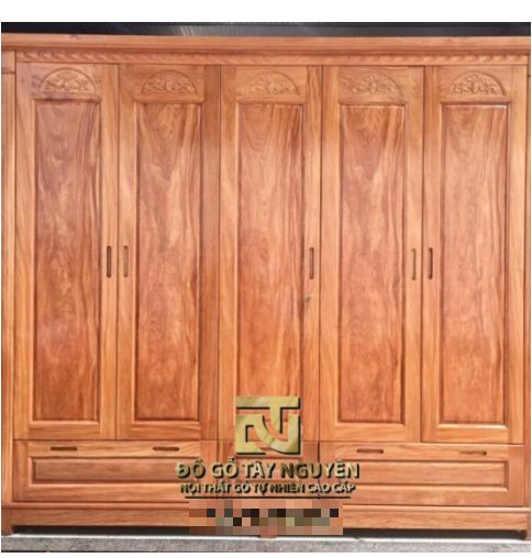 Tủ Quần Áo 5 Cánh Gỗ Gõ Đỏ 100