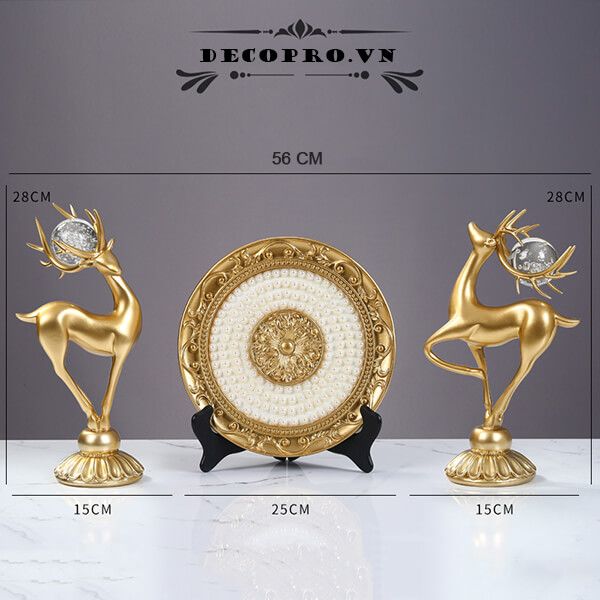 SET DECOR TRANG TRÍ CẶP HƯƠU LA VÀ ĐĨA NGỌC KS066