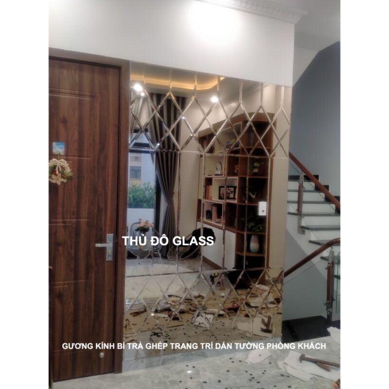 Gương ghép Bỉ trà trang trí dán tường phòng khách