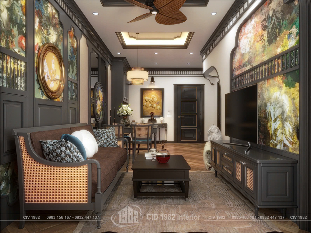 Nội thất căn hộ 60m2 phong cách Indochine