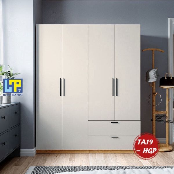 Tủ Áo Gỗ Công Nghiệp MDF Cánh Mở Màu Trắng Thanh Lịch