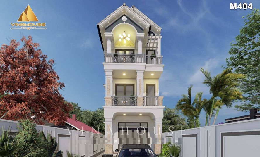 Thiết kế nhà phố 5 phòng ngủ mái thái tân cổ điển