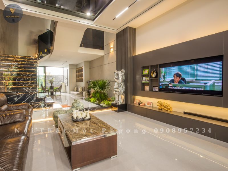 Thi công nội thất phòng khách nhà anh Hoàng