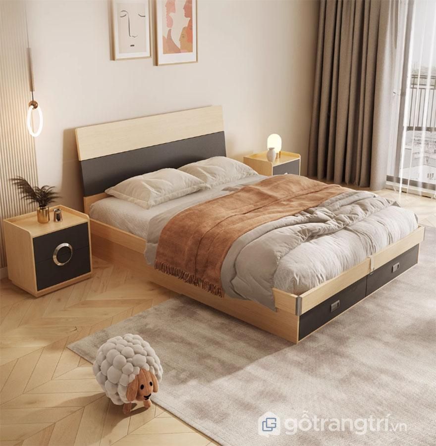 Giường ngủ gỗ công nghiệp hiện đại tiện lợi