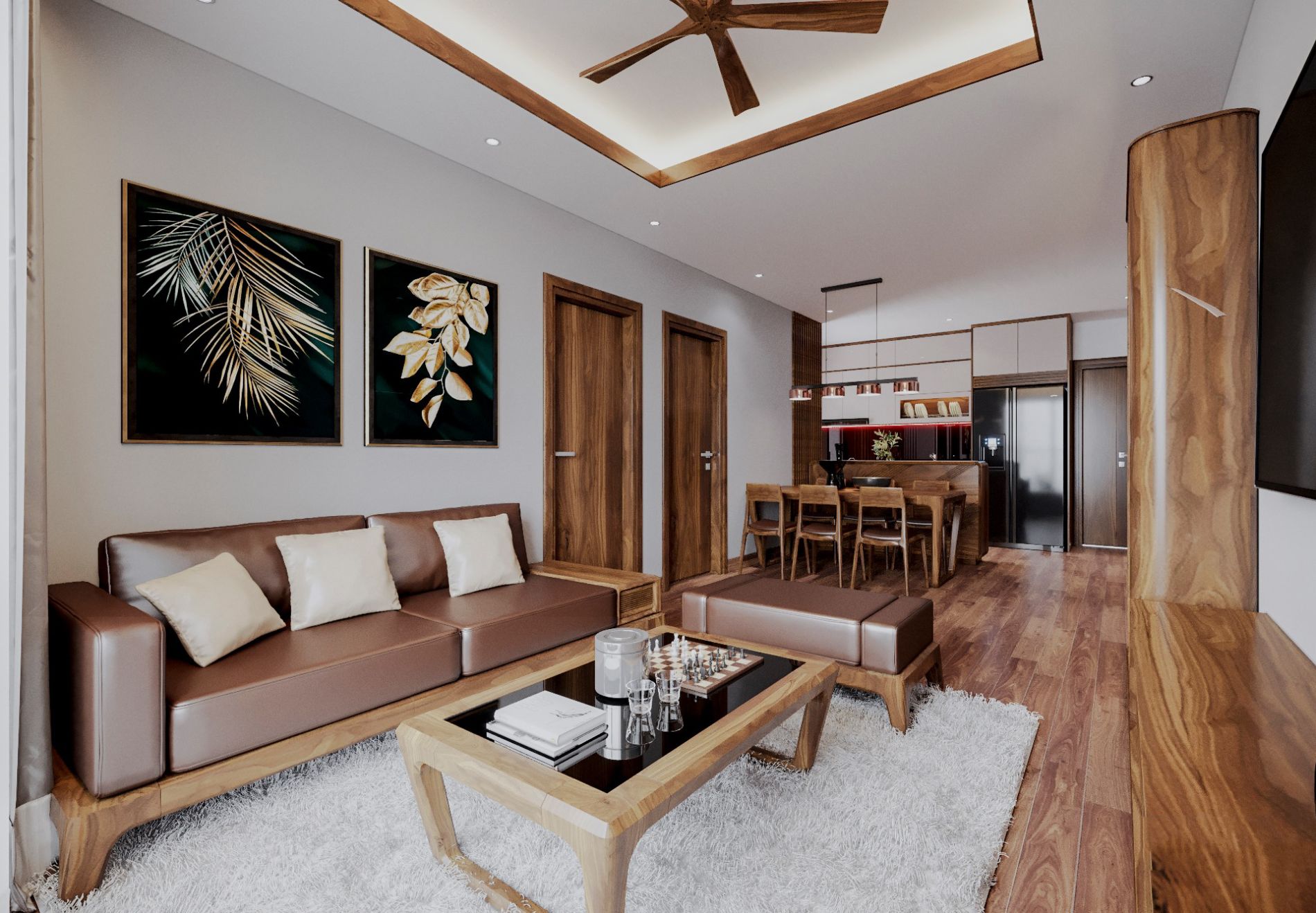 Nội thất phòng khách gỗ óc chó